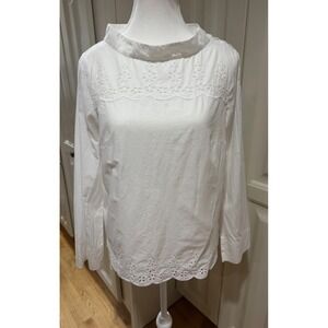 J. Crew Eyelet Embroidered‎ Collar Long Sleeve Top Size 2 White Cotton Blouse